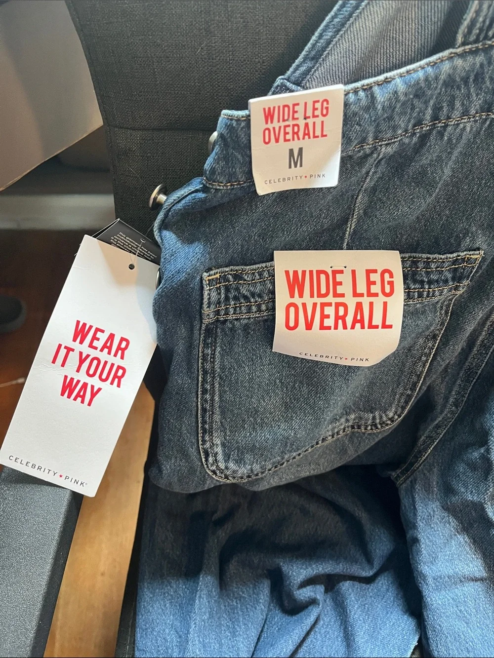 Celebrity Pink Dark Wash Denim Overalls